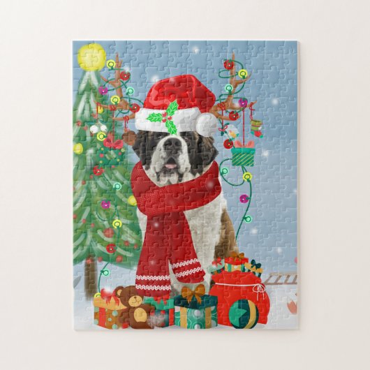 Sint-Bernard Dog met sneeuwkerst Legpuzzel (Verticaal)