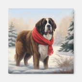 Sint-Bernard Dog met sneeuwkerst Magneet (Voorkant)