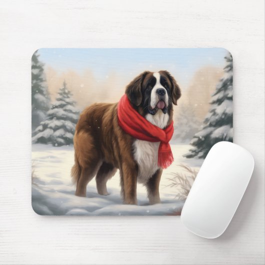 Sint-Bernard Dog met sneeuwkerst Muismat (Met muis)