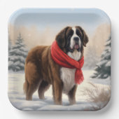 Sint-Bernard Dog met sneeuwkerst Papieren Bordje (Voorkant)