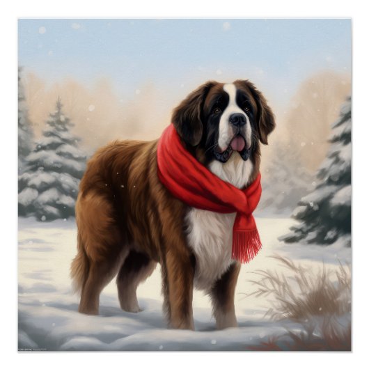 Sint-Bernard Dog met sneeuwkerst Perfect Poster (Voorkant)