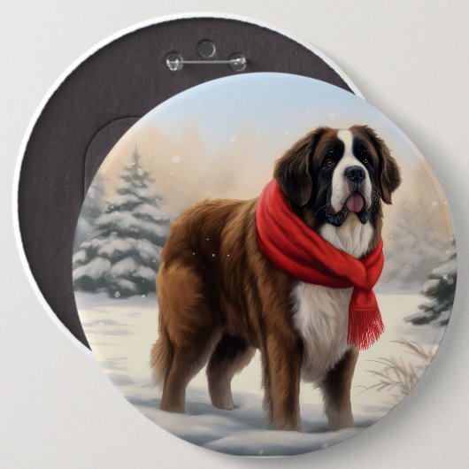 Sint-Bernard Dog met sneeuwkerst Ronde Button 6,0 Cm (Voorkant /achterkant)