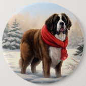 Sint-Bernard Dog met sneeuwkerst Ronde Button 6,0 Cm (Voorkant)