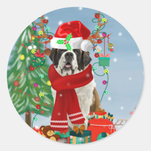 Sint-Bernard Dog met sneeuwkerst Ronde Sticker