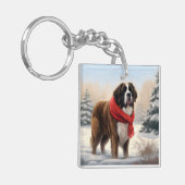 Sint-Bernard Dog met sneeuwkerst Sleutelhanger (Voorkant Links)