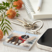 Sint-Bernard Dog met sneeuwkerst Sleutelhanger (Voorkant Rechts)