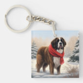 Sint-Bernard Dog met sneeuwkerst Sleutelhanger (Voorkant)
