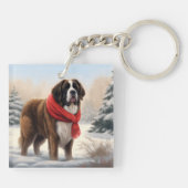 Sint-Bernard Dog met sneeuwkerst Sleutelhanger (Achterkant)