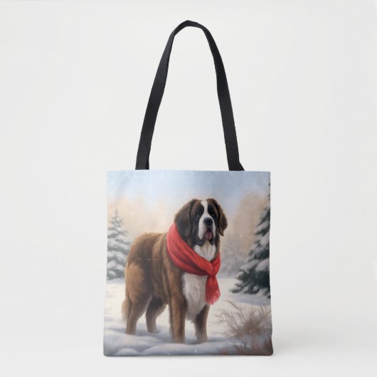 Sint-Bernard Dog met sneeuwkerst Tote Bag (Voorkant)