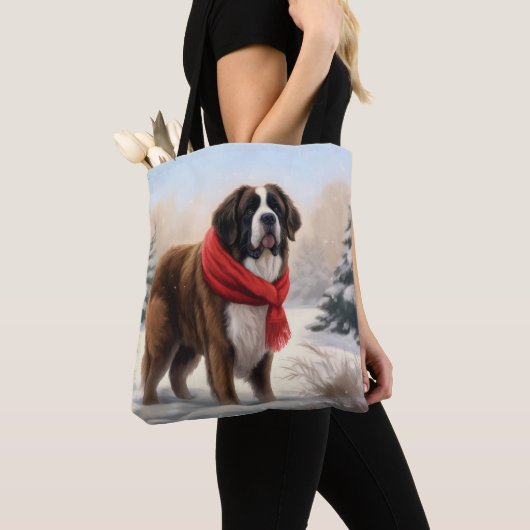 Sint-Bernard Dog met sneeuwkerst Tote Bag (Dichtbij)