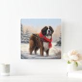 Sint-Bernard Dog met sneeuwkerst Vierkante Klok (Huis)