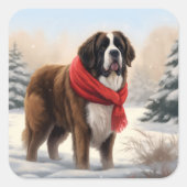 Sint-Bernard Dog met sneeuwkerst Vierkante Sticker (Voorkant)