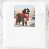 Sint-Bernard Dog met sneeuwkerst Vierkante Sticker (Tas)