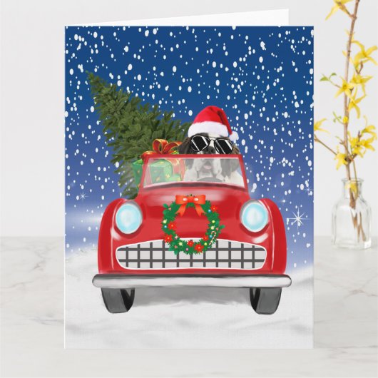 Sint-Bernard-dog rijden met sneeuwkerst Kaart (Gele Bloem)