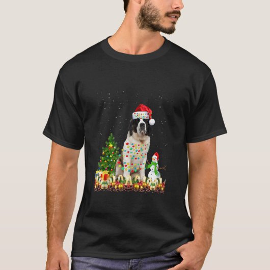 Sint-Bernard Dog Santa Hat Kerstmis Licht Tr T-shirt (Voorkant)