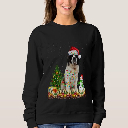 Sint-Bernard Dog Santa Hat Kerstmis Licht Tr Trui (Voorkant)