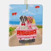 Sint Bernard Dog Valentijnsdag Truck Hearts Keramisch Ornament (Rechts)