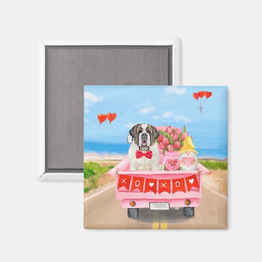 Sint Bernard Dog Valentijnsdag Truck Hearts Magneet (Voorkant / Achterkant)