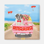 Sint Bernard Dog Valentijnsdag Truck Hearts Magneet (Voorkant)
