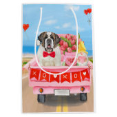 Sint Bernard Dog Valentijnsdag Truck Hearts Medium Cadeauzakje (Voorkant)