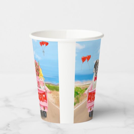 Sint Bernard Dog Valentijnsdag Truck Hearts Papieren Bekers (Links)