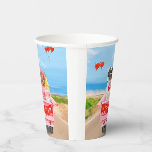 Sint Bernard Dog Valentijnsdag Truck Hearts Papieren Bekers (Rechts)