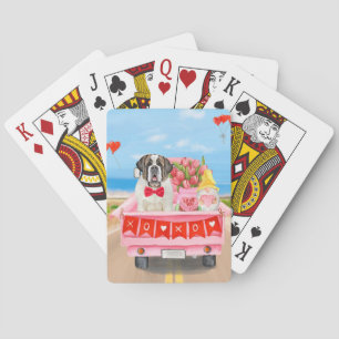 Sint Bernard Dog Valentijnsdag Truck Hearts Pokerkaarten