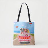 Sint Bernard Dog Valentijnsdag Truck Hearts Tote Bag (Voorkant)