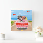 Sint Bernard Dog Valentijnsdag Truck Hearts Vierkante Klok (Huis)