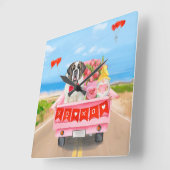 Sint Bernard Dog Valentijnsdag Truck Hearts Vierkante Klok (Hoek)