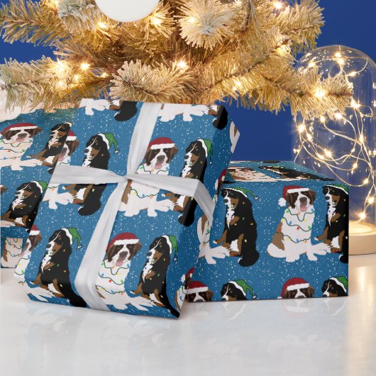 Sint Bernard en Bernese Mountain Dog met Kerstmis Cadeaupapier (Feestdagen)