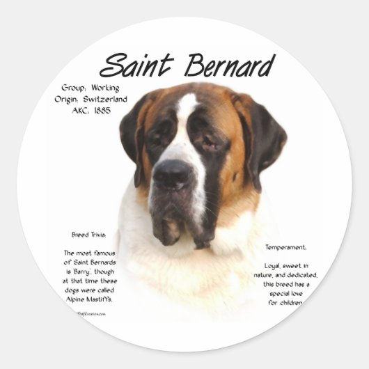 Sint Bernard (glad) Geschiedenis Ontwerp Ronde Sticker (Voorkant)