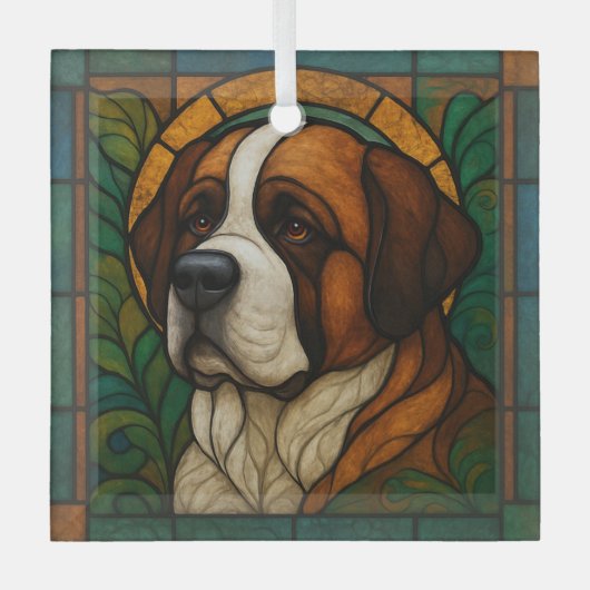 Sint Bernard "Glas in lood" Glas Ornament (Voorkant)