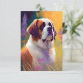 Sint Bernard Hond Dier Portret Schilderij Pet Bedankkaart (Staand voorkant)