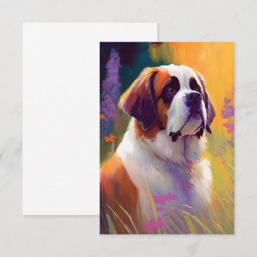 Sint Bernard Hond Dier Portret Schilderij Pet Bedankkaart (Voorkant / Achterkant)