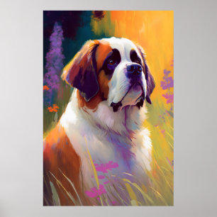 Sint Bernard Hond Dier Portret Schilderij Pet Poster