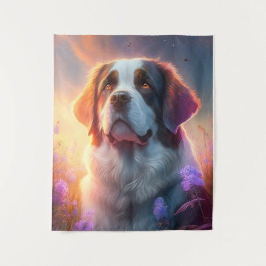 Sint Bernard Hond Dierenportret Schilderen Pet Art Wandkleed (Voorkant)