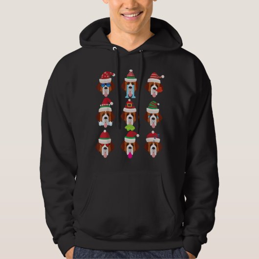 SINT BERNARD Hond Gezichten Kerstman Kostuum Kerst Hoodie (Voorkant)
