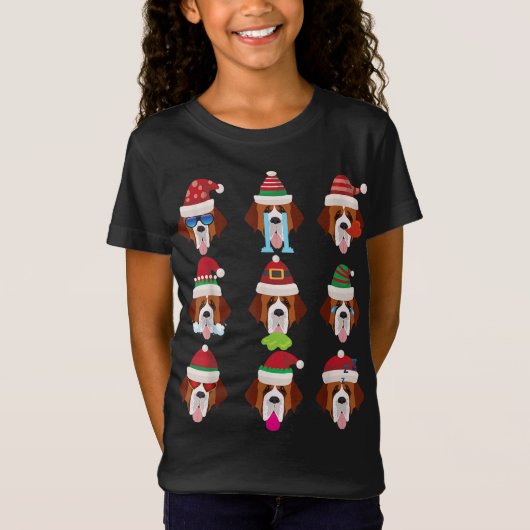 SINT BERNARD Hond Gezichten Kerstman Kostuum Kerst T-shirt (Voorkant)