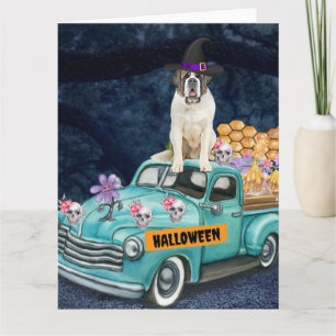 Sint-Bernard-hond Halloween-vrachtwagen Griezelnac Kaart
