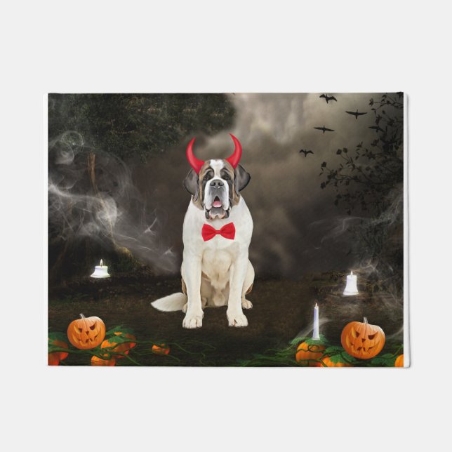 Sint Bernard Hond in Halloween Kostuum Deurmat (Voorkant)