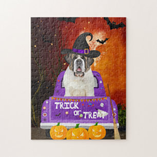 Sint Bernard Hond in Halloween Truck Legpuzzel