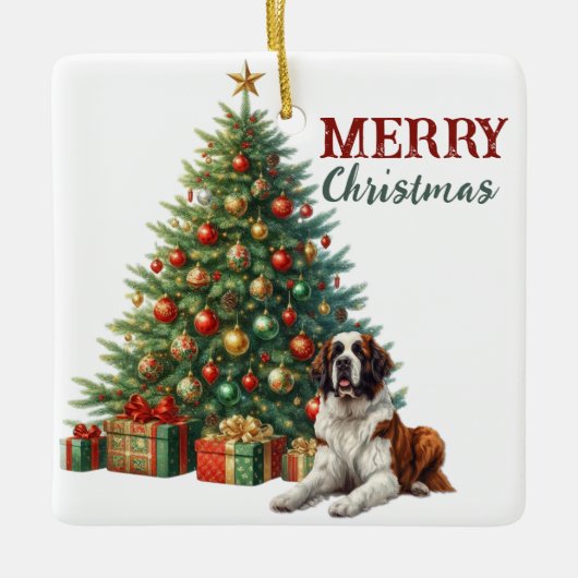 Sint Bernard Hond Kerstboom Keramisch Ornament (Voorkant)