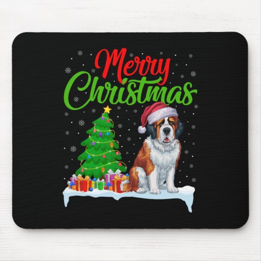 Sint Bernard Hond Kerstboom Verlichting Grappige K Muismat (Voorkant)
