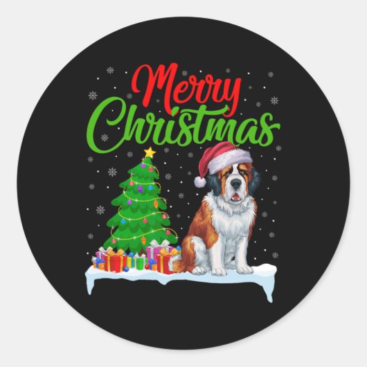 Sint Bernard Hond Kerstboom Verlichting Grappige K Ronde Sticker (Voorkant)