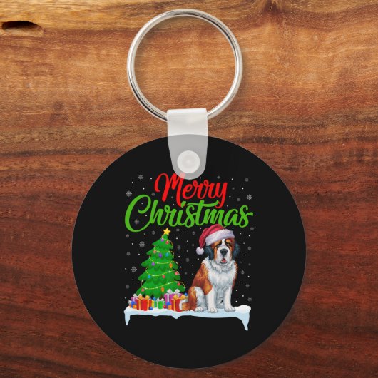 Sint Bernard Hond Kerstboom Verlichting Grappige K Sleutelhanger (Voorkant)