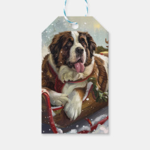 Sint Bernard Hond Kerstfeest Cadeaulabel