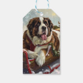 Sint Bernard Hond Kerstfeest Cadeaulabel (Achterkant)