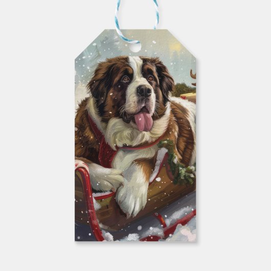 Sint Bernard Hond Kerstfeest Cadeaulabel (Achterkant)