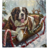 Sint Bernard Hond Kerstfeest Douchegordijn (Voorkant)